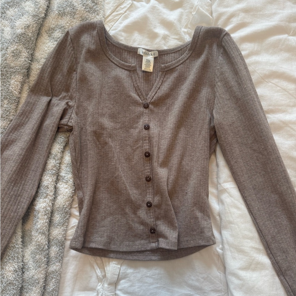 Bozzolo Brown Fitted Long Sleeve Blouse